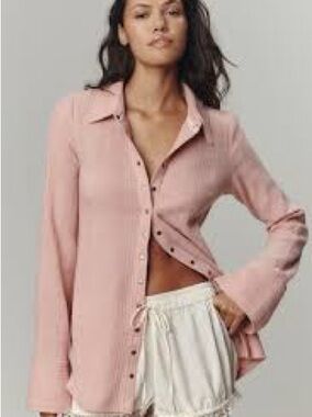 NWT Pilcro Brushed Velvet Ribbed Snap Button-Front Cardigan Shirt Sz XS